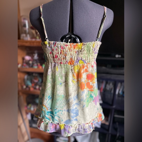 Esprit Yellow Spaghetti Strap Tank Top Flowy Flower Blouse Used - Picture 7 of 12